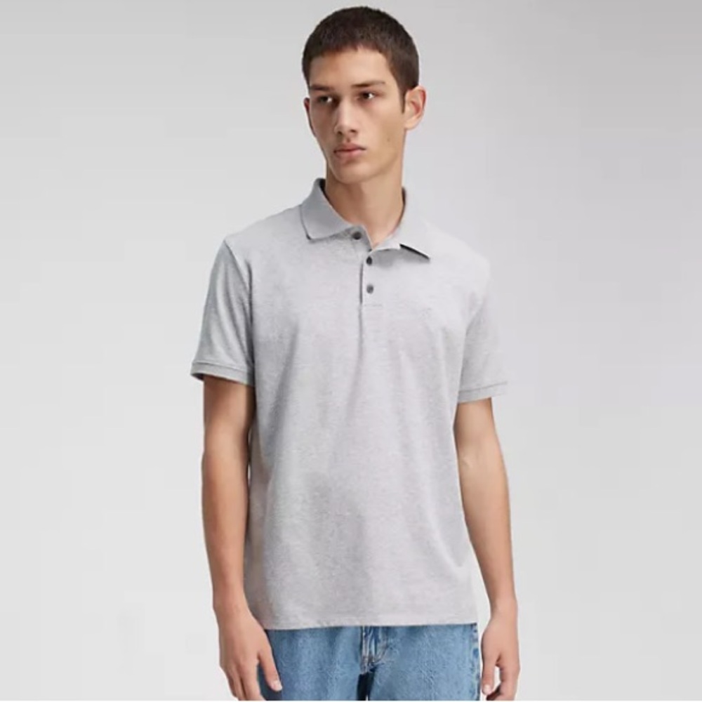 🆕Calvin Klein Smooth Cotton Short Sleeve Polo in Grey Heather• Men’s Size Large - Picture 5 of 7